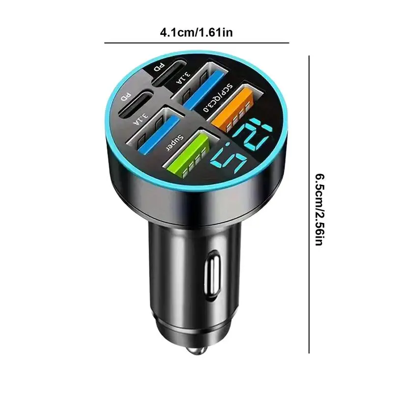 Multi-Port Multifuncional Alloy Car Charger, Carregador de carro rápido com cabeça, Adaptador rápido para grandes e grandes