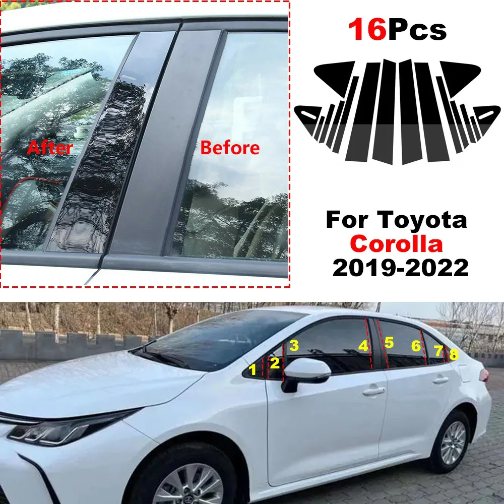 Car Polished Pillar Posts Window Trim Cover For Toyota Corolla 2019 2020 2021 2022 Styling Sticker Accessories Exterior Parts