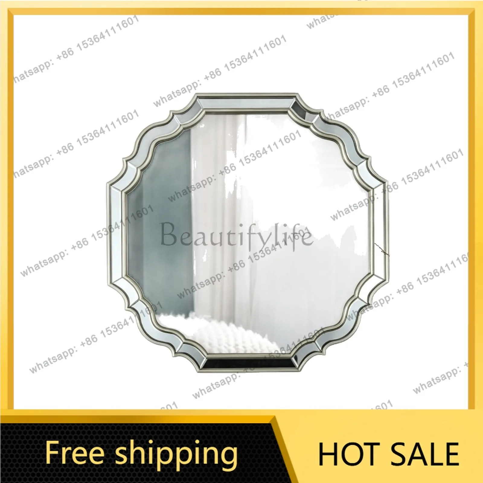 PG European light luxury bathroom mirror toilet wall hanging fashion glass mirror entrance restaurant art decoration