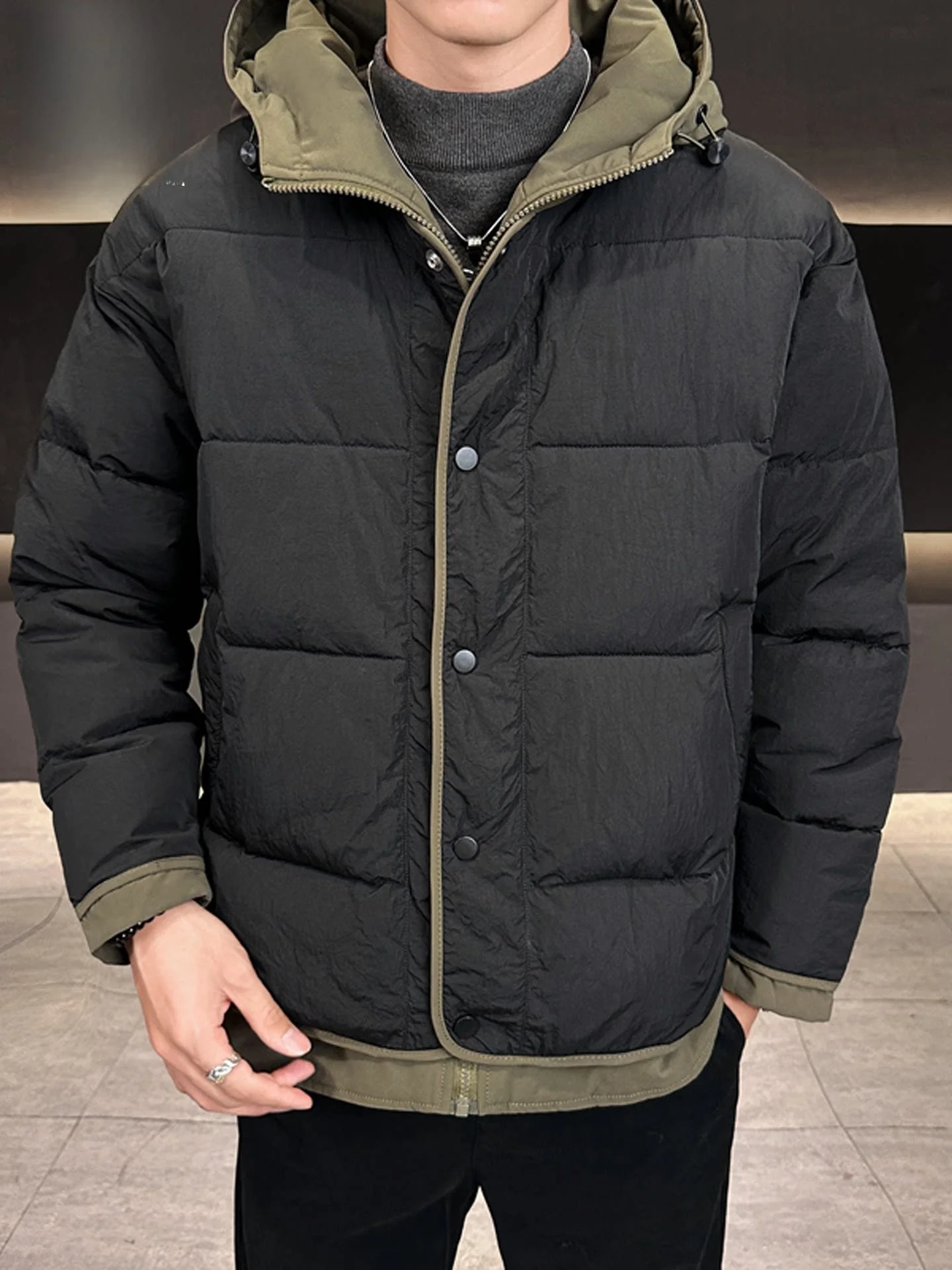 

Nainilu Trendy Brand Winter Padded Cotton Jacket Men's Hooded Thickened Fleece Warmth Casual Sports Cotton Coat Zipper Closure