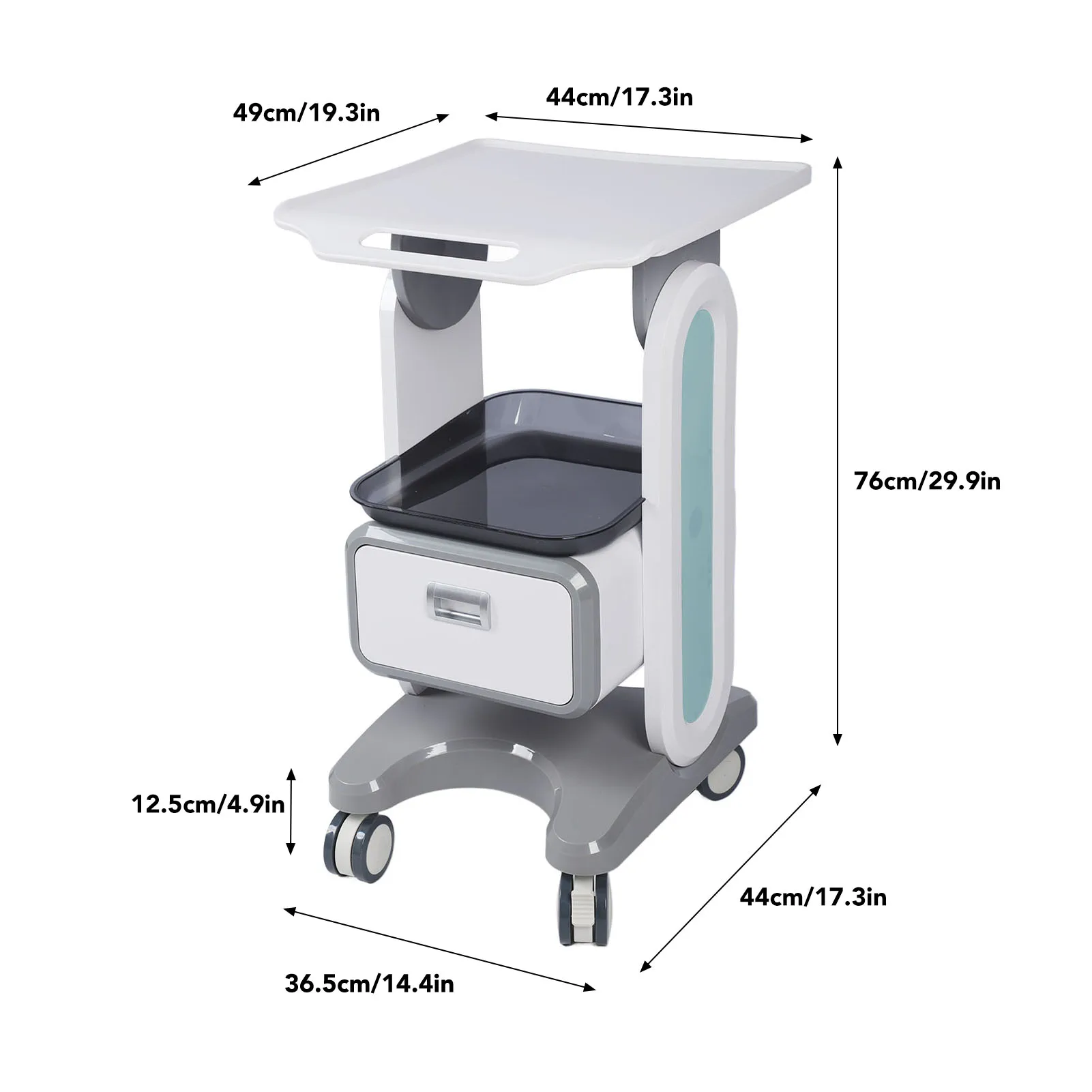 Carrinho de carrinho médico para laboratório, Carrinho de salão de beleza, Bancada grande, Única gaveta, Clínica odontológica, 50kg