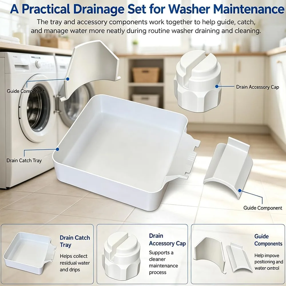 New Washer Drain Pan, Washing Machine Drain Pan, Leak-Proof Drip Tray, Easy to Install, Suitable