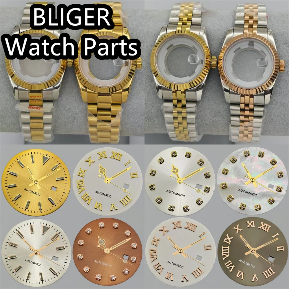 BLIGER 31mm High Quality Women's Case With Roman Diamond Index Dial Sapphire Glass Stainless Steel Strap Fit NH05 Movement