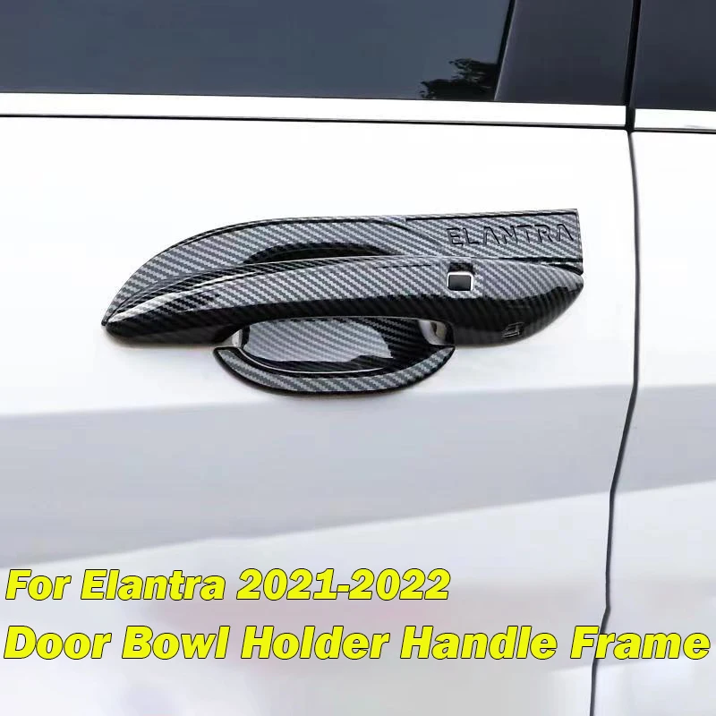 Carbon Fiber Stickers Door Bowl Holder Handle Frame Cover Trims For Hyundai Elantra 2021-2023 Car Exterior Accessories