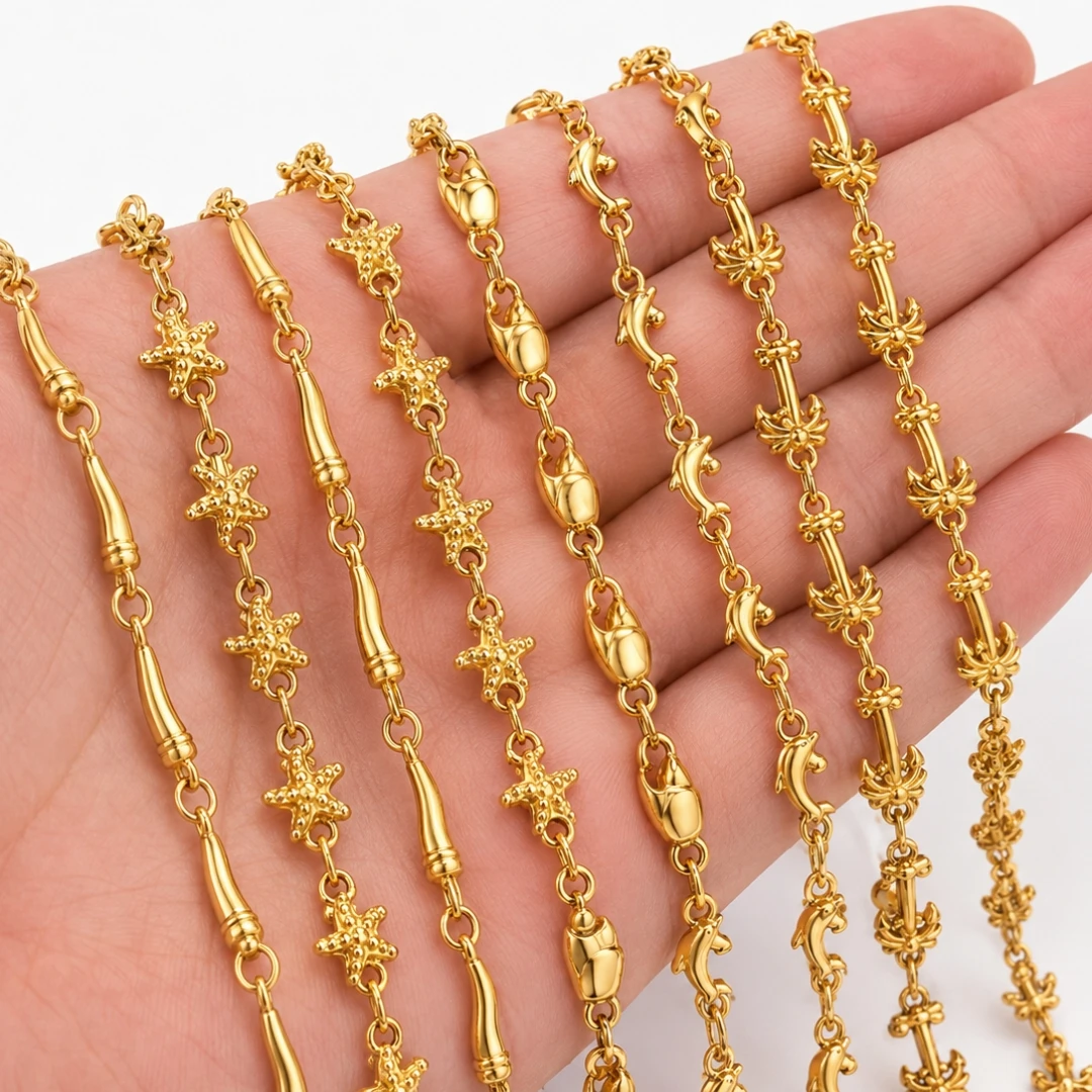 0,5 Meter/1 Meter Gold Seestern Delfin Schmuckkette Edelstahlkette Großpackung klobige Gliederketten für Halsketten Armbänder Bastelarbeiten – Detail 1