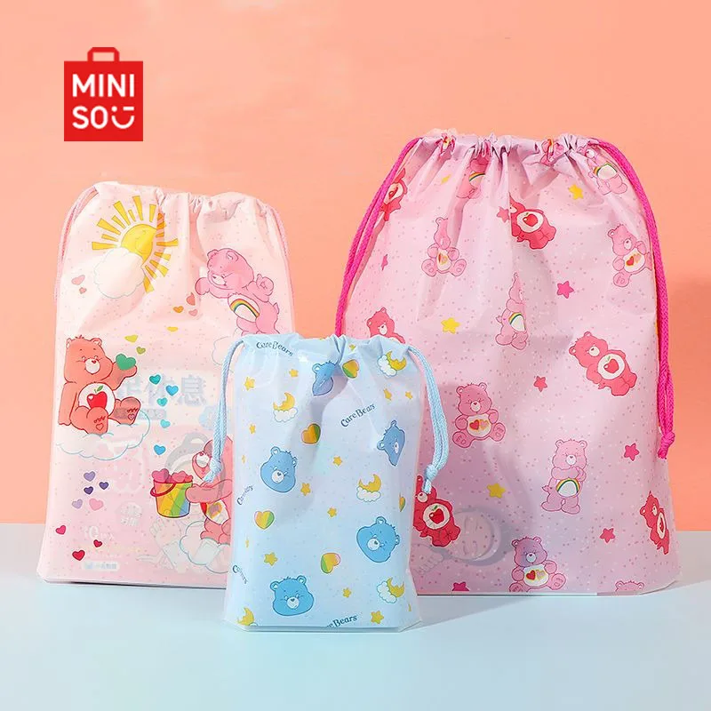 

Сумка для хранения в виде медведей из аниме Miniso Care, дорожная сумка для хранения на шнурке, мультяшная милая сумка для хранения одежды и косметики, подарок для девочек и игрушек