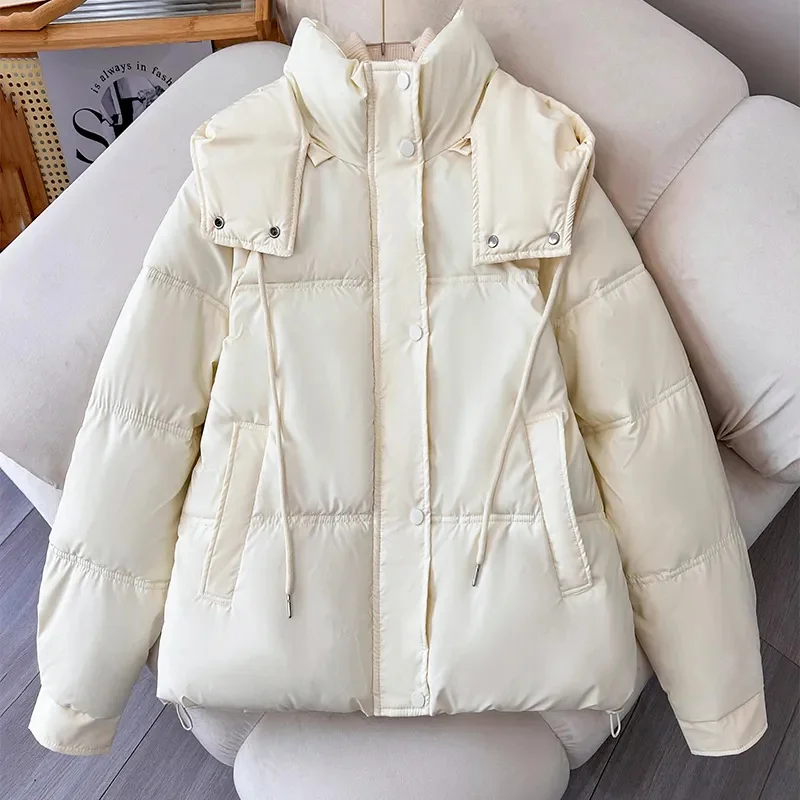 Women's Coat 2024 Winter Korean version Loose Thick New Cotton Jacket Women Detachable Hooded Coats Windproof Rainproof Outwear