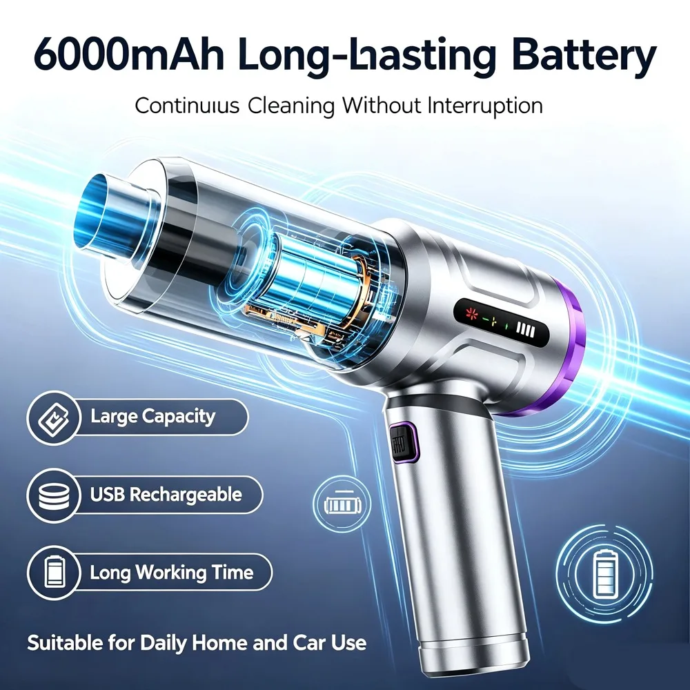 18000PA Car Vacuum Cleaner with Brushless Motor Handheld Vacuum Portable Cordless Compressed Air Duster for Car Home Office Pet