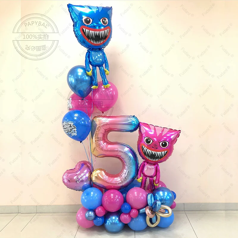 41 Pieces Scary Toy Factory Theme Bobby Gradient Numbers Colorful Birthday Shower Gift Party Decoration Balloon Set Surprise Gif