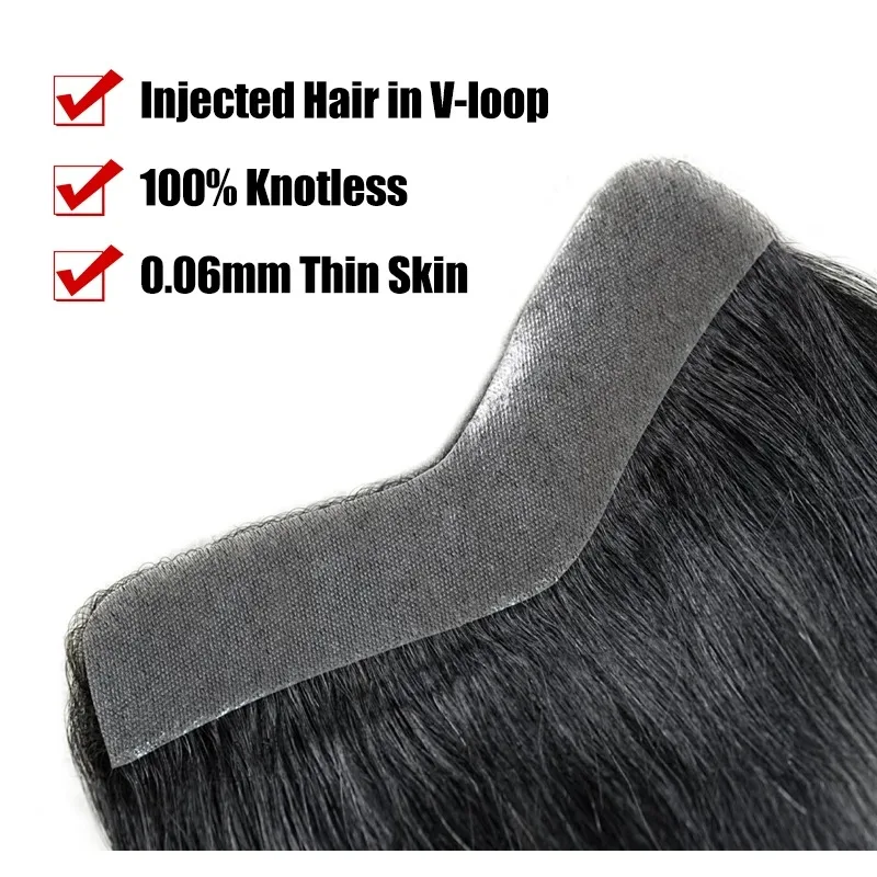 رقيقة الجلد الجبين هيربيسي للرجل وسيم الخامس شكل غير مرئية بولي Hairline شعري الشعر المستعار للذكور الشعر البشري البني لهدايا الكريسماس