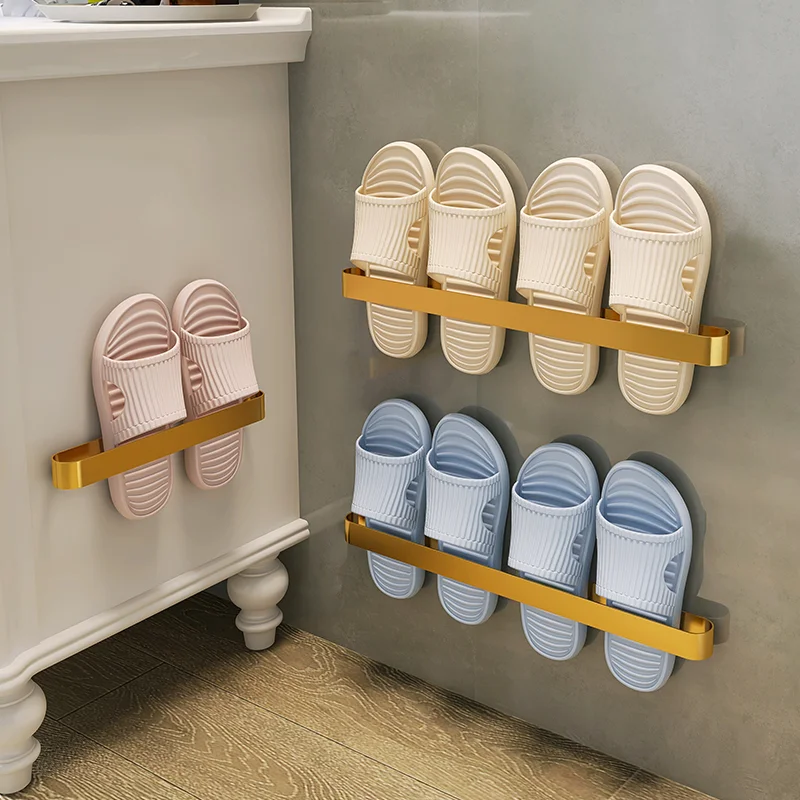 

Punch-free slipper rack in bathroom wrought iron bathroom shelf shoe storage rack door wall-mounted