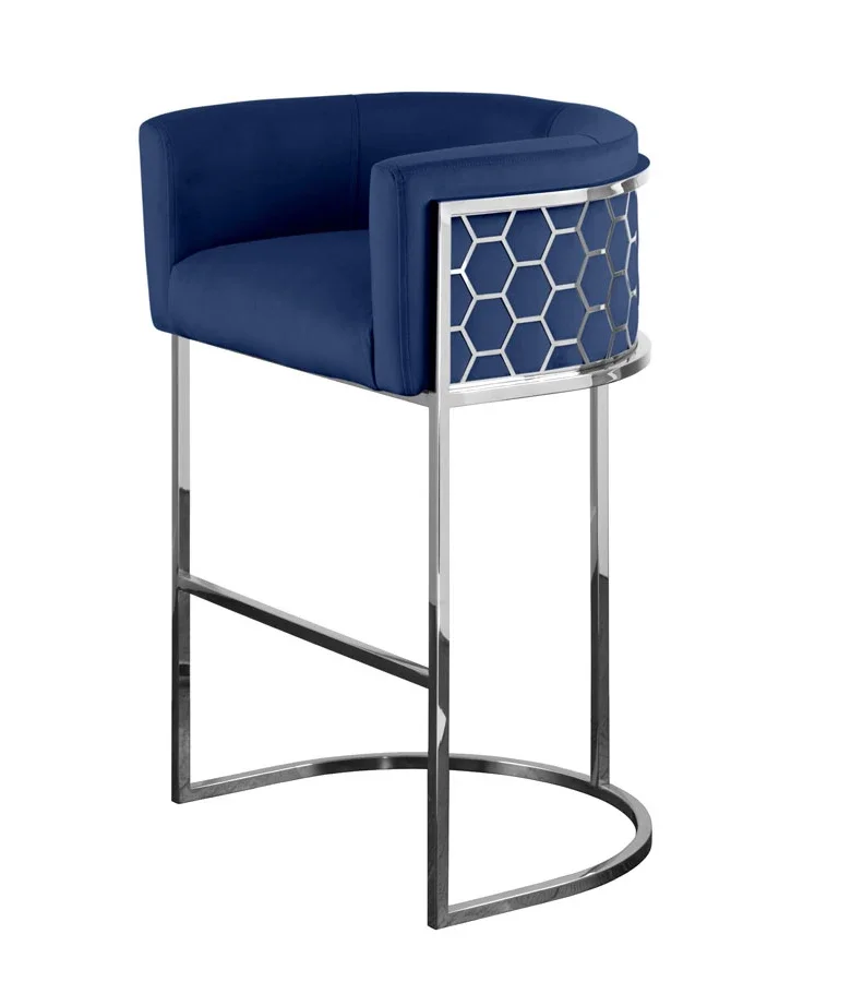 

z Modern Stainless Steel Bar Chair Counter Height with Laser Honeycomb Pattern Commercial Velvet Fabric Cafe Bistro Stools