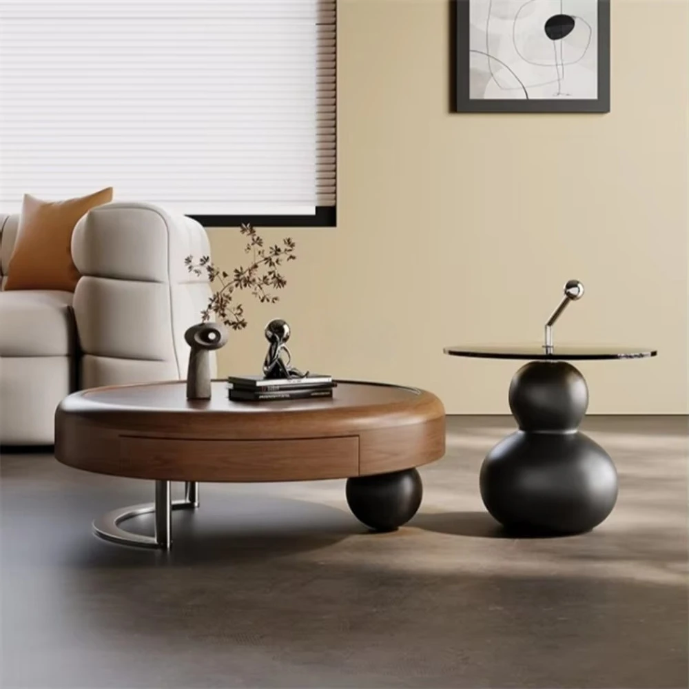 Minimalist Medieval Style Wood Coffee Table Set Modern Design for Hotels and Living Rooms