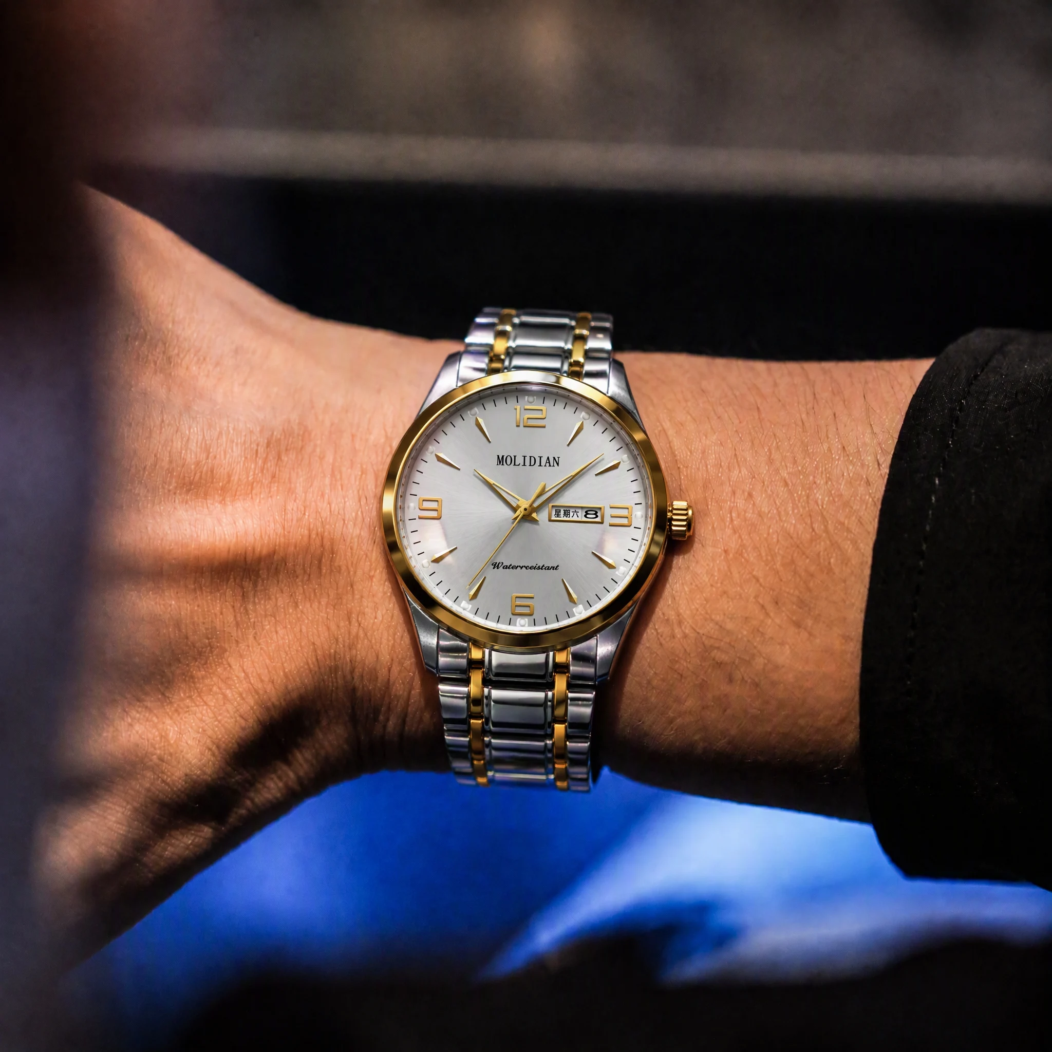 CILOA Men Business Quartz Watch Two-tone Steel Band Arabic Number Dial Day Date Waterproof Wristwatch Reloj Hombre-39