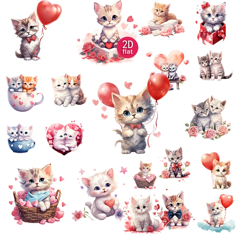 20pcs 2D flat Cute Cat Stickers, Watercolor Kitten Decor, Suitable for diaries and DIY scrapbook stickers