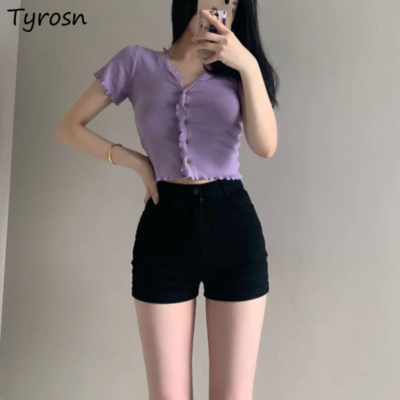 Shorts Frauen Feste Dünne Hohe Taille Design Koreanischen Stil Heiße Damen Stilvolle Alle-spiel Streetwear Täglichen Neue Einfache taschen Sommer