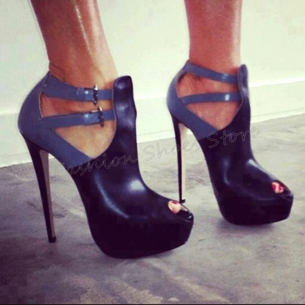 

Blue Peep Toe Ankle Buckle Pumps Platform Matte Leather Thin High Heels High Heel Shoes for Women Heels 2025 New Zapatos Para Mu