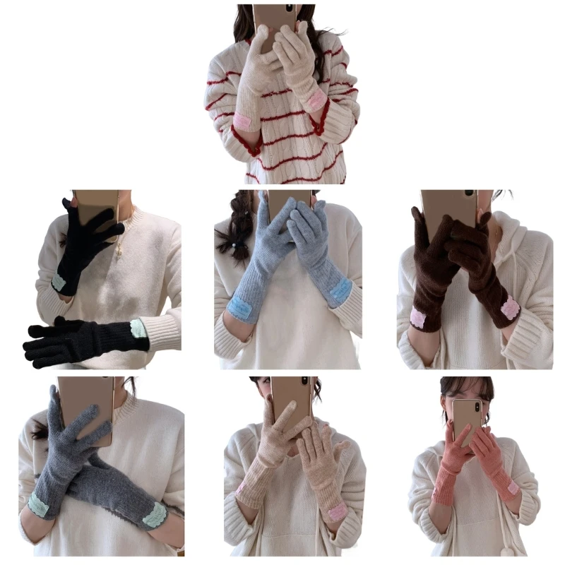 

Label Patched Long Gloves with Finger Hole Windproof Warmth Hand Gloves for Office