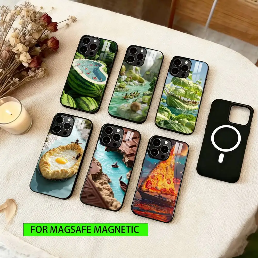 

Micro Food World Phone Case For iPhone17,16,15,14,13,12,11 Plus,Pro Magnetic For Magsafe Wireless Charging