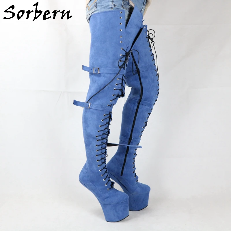 Sorbern Thick Shaft Crotch Thigh Boots Women Heelless Horse Heels Fetish Unisex Thick Platform Super Long Boot Custom Leg Width