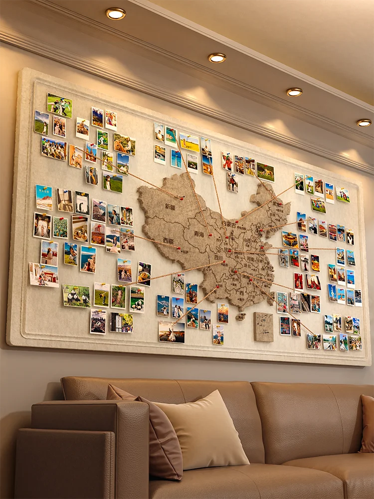 

Фетровая доска для путешествий, карта Китая, фото настенные часы со следами в креативном фоне, декоративная доска без перфорации, крыльца, гостиной