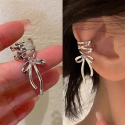 New Design Ribbon Aesthetics Ear Clips Ballet Style Ribbon Bow-knot Ear Cuff Women Korean Fashion Kpop Earring Party Jewelry