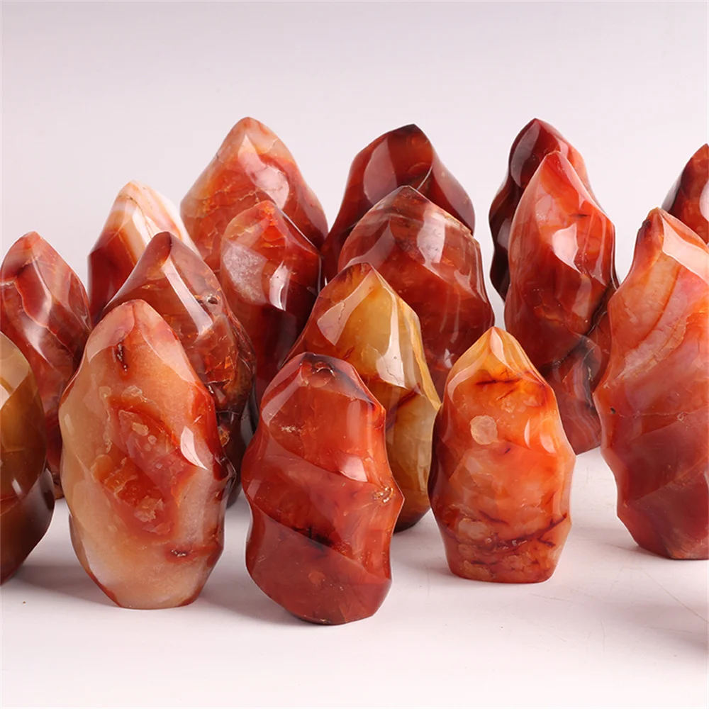 

Natural Crystal Red Agate Torch Carnelian Flame Quartz Carving Ornament Gemstone Crafts Mineral Free Healing Reiki Decor 1PC