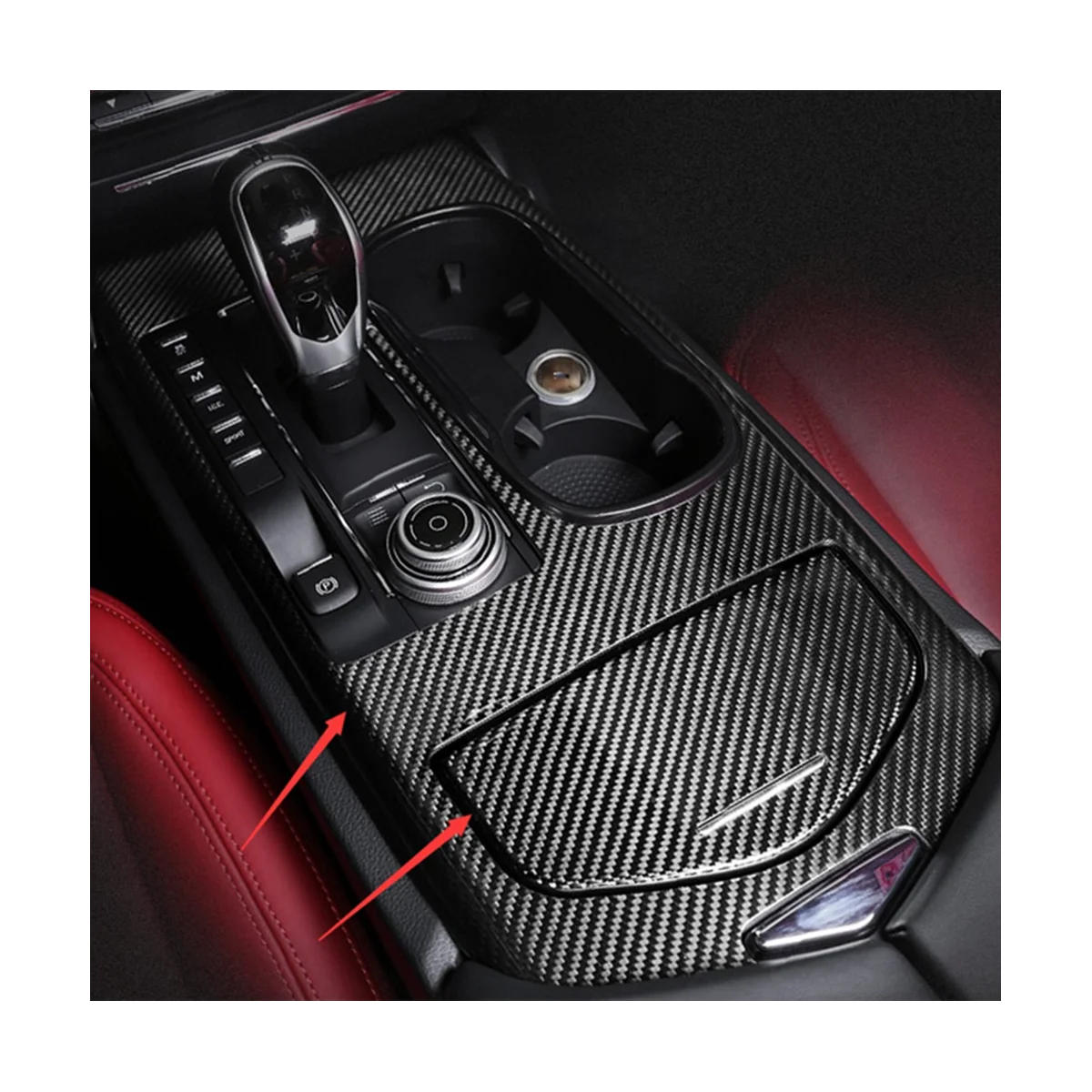 Central Console Gear Shift Panel Cover Trim Dry Carbon Fiber for Maserati Ghibli 2014-2016 ,Low Version