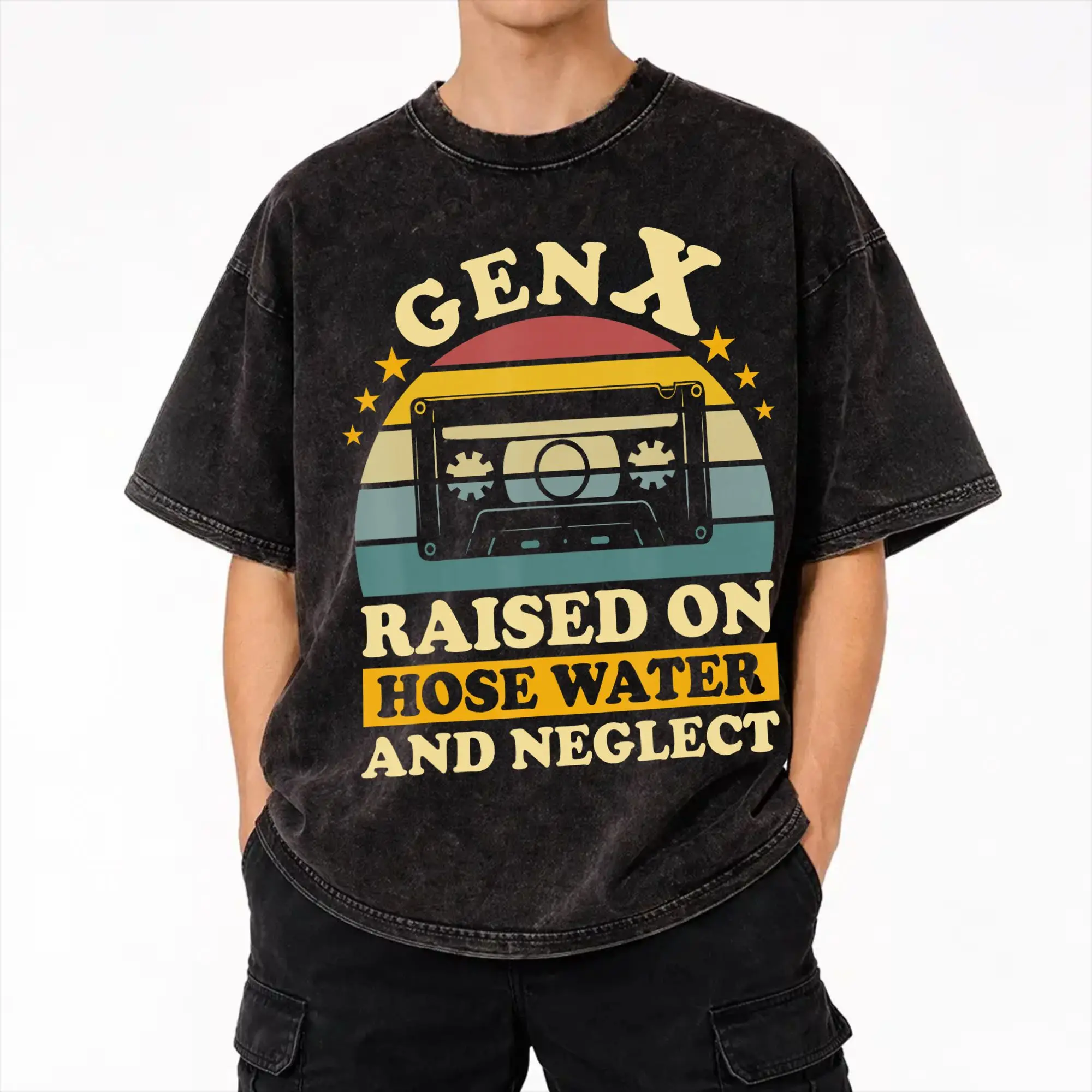 Gen X Raised On Hose Water and Neglect Humor Generation  Washed T Shirts Streetwear T-Shirt  Tees Tops for Men Women Harajuku