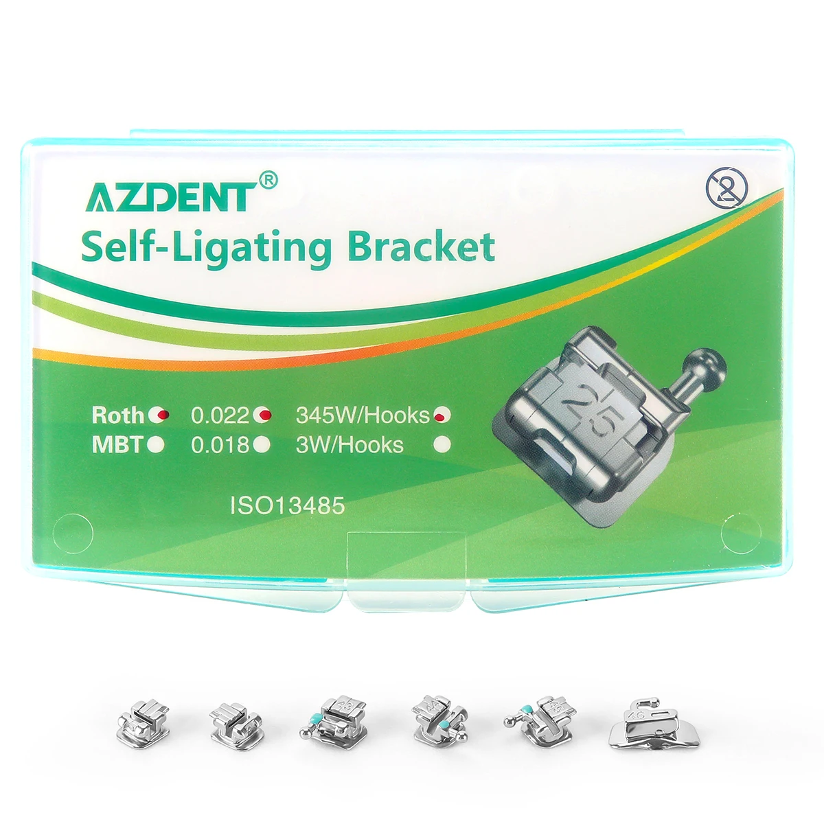 10 Packs AZDENT Dental Braces Orthodontic Brackets Split Welding Passive Self Ligating Roth/MBT 0.022 Hooks 345 with Buccal Tube