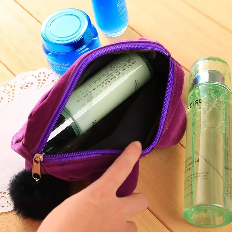 新しいフランネル化粧品メイクアップ漫画猫収納袋ペン鉛筆ポーチケース