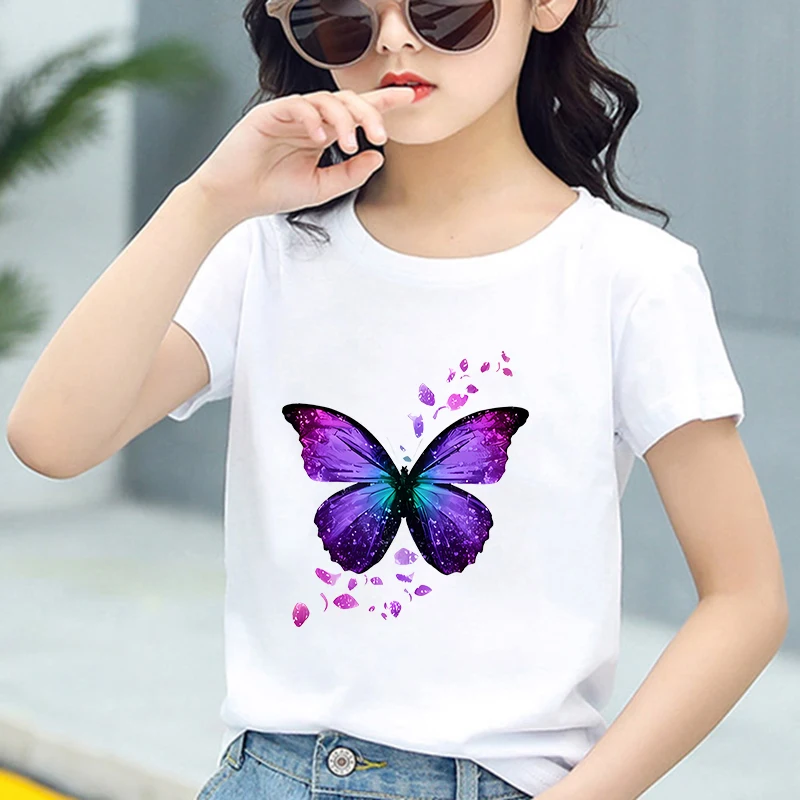 

Children T-shirt Colorful Butterfly Petal Print Girl Boy Y2K Kids Short Sleeve Tee Shirt Tops 90S Sweetshirts Casual Clothes