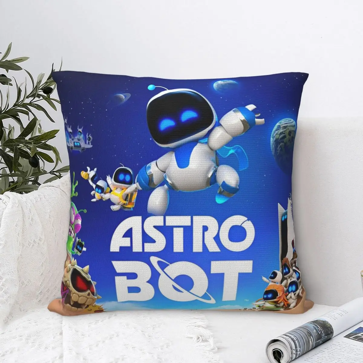 Astro Bot Square Pillow Case Cushions for Sofa Adorable Robots Video Game Novelty Cushion Covers