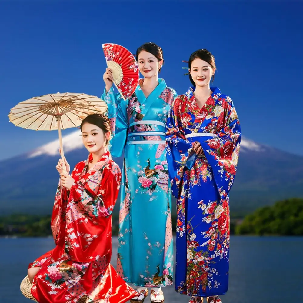 

Cosplay Costume Traditional Japanese Kimono Japanese Style Printed Floral Sakura Girl Kimono Dress Asian Elegance