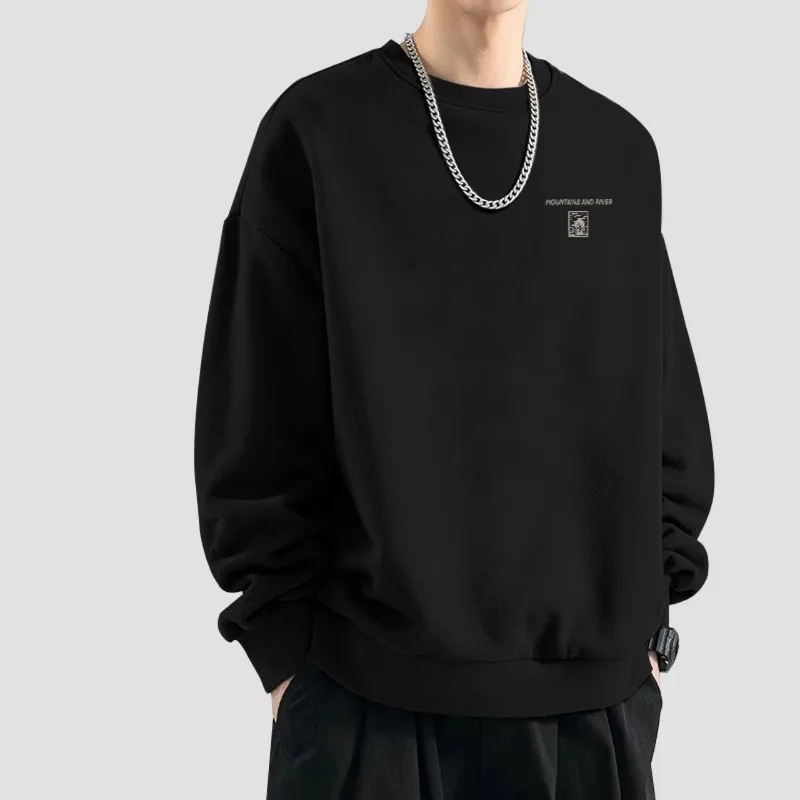 جولة الرقبة البلوز الرجال في الخريف الشتاء زائد المخملية طويلة الأكمام الرجال سترة الأمريكية الأمريكية الرجعية طويلة الأكمام تي شيرت