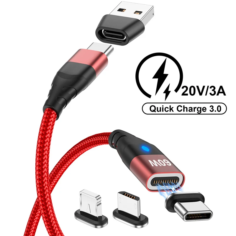 PD 60W Magnetische USB-kabel USB C naar Type C-kabel Snellaadkabel voor Huawei Dataladerkabel voor MacBook Games Speler