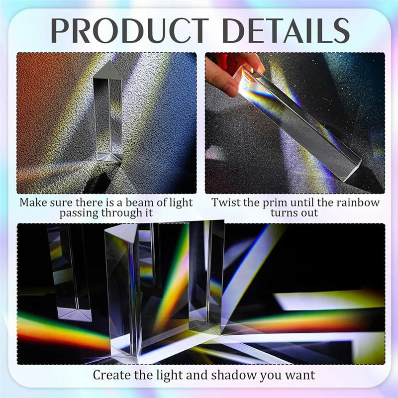

OFSS-6Inch Crystal Triangular Prism For Photography Effects Physics Teaching Light Spectrum Optics Kits 2Pcs