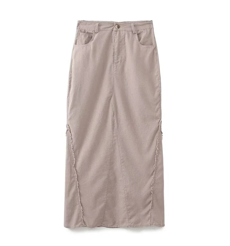 

Women's Mid-Waist Long Skirt 2023 Autumn New Sle Versatile Slimming Linen A-Line Midi Skirt Faionable Ladies' Skirts