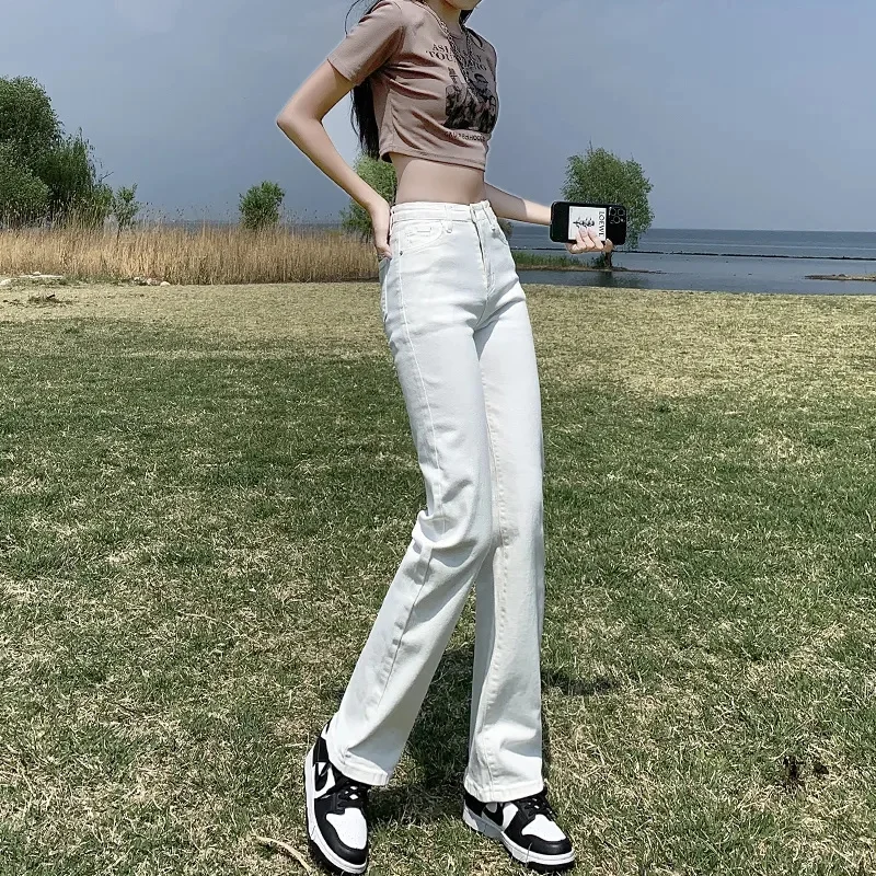 

Lady Solid Color Loose Jeans Trousers Autumn Female Narrow Version Wide Leg Pant Women High Waist Straight Tube Cowboy Pantalons