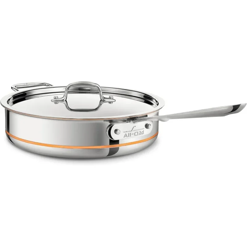 Copper Core 5-Ply Stainless Steel Sauté Pan with Steel Lid 5 Quart Induction Oven Broiler Safe 600F Pots and Pans, Cookware