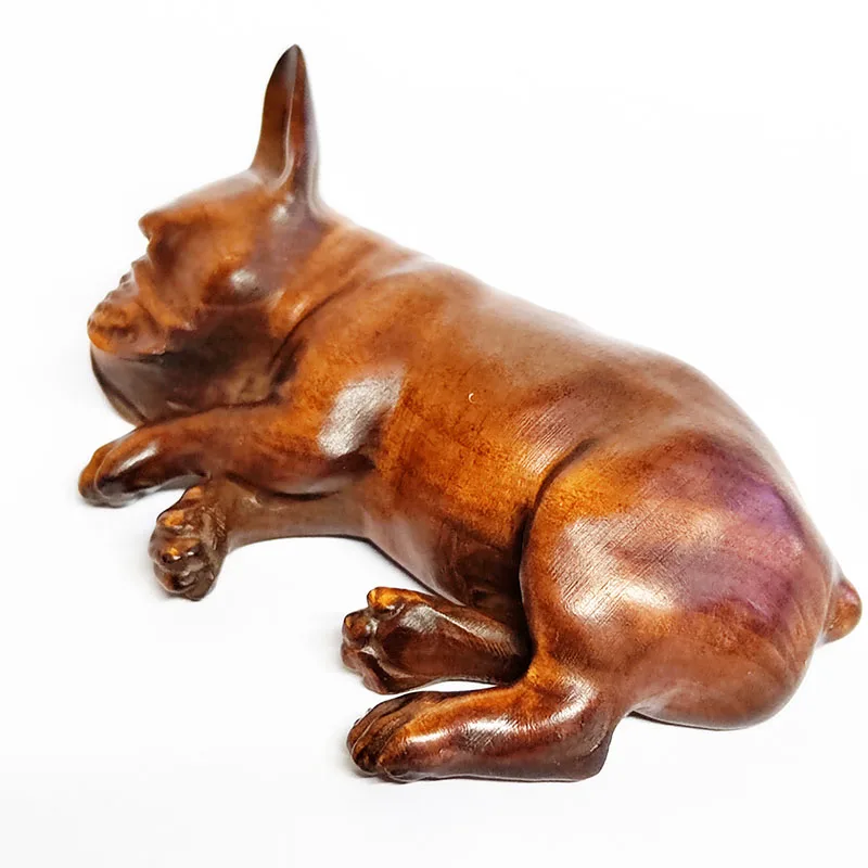 BY208 - 7 X 5 X 3 CM Boxwood Carved Figurine Netsuke - Sleeping Dog ( French bulldog