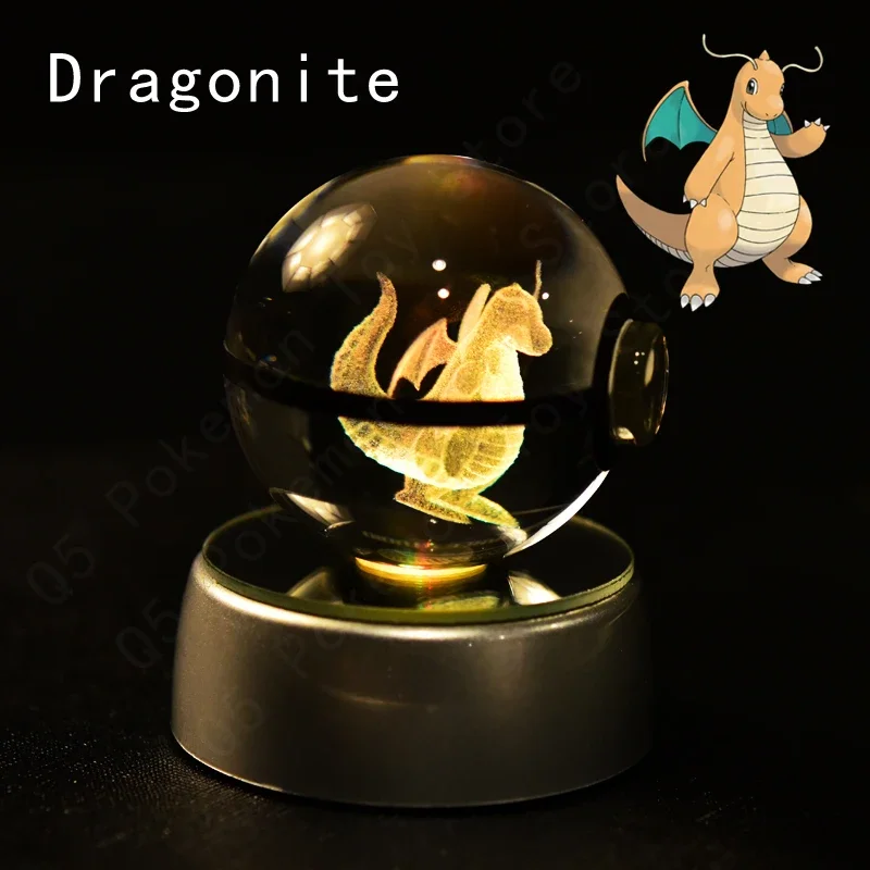 3D Pokemon Kristallkugel 5CM Mewtwo Pikachu Gengar Kristallglas Pokemon Ball Pokeball Figur Nachtlicht LED-Lampe mit Basis Geschenk