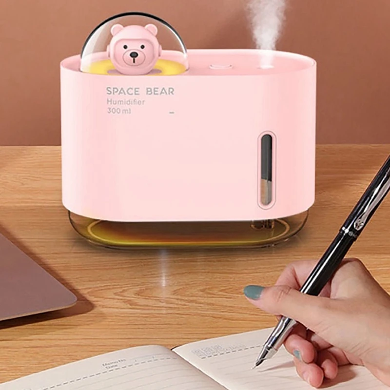 LEDナイトライト付きミニUSB加湿器,家庭用およびオフィス用の空気加湿器,300ml