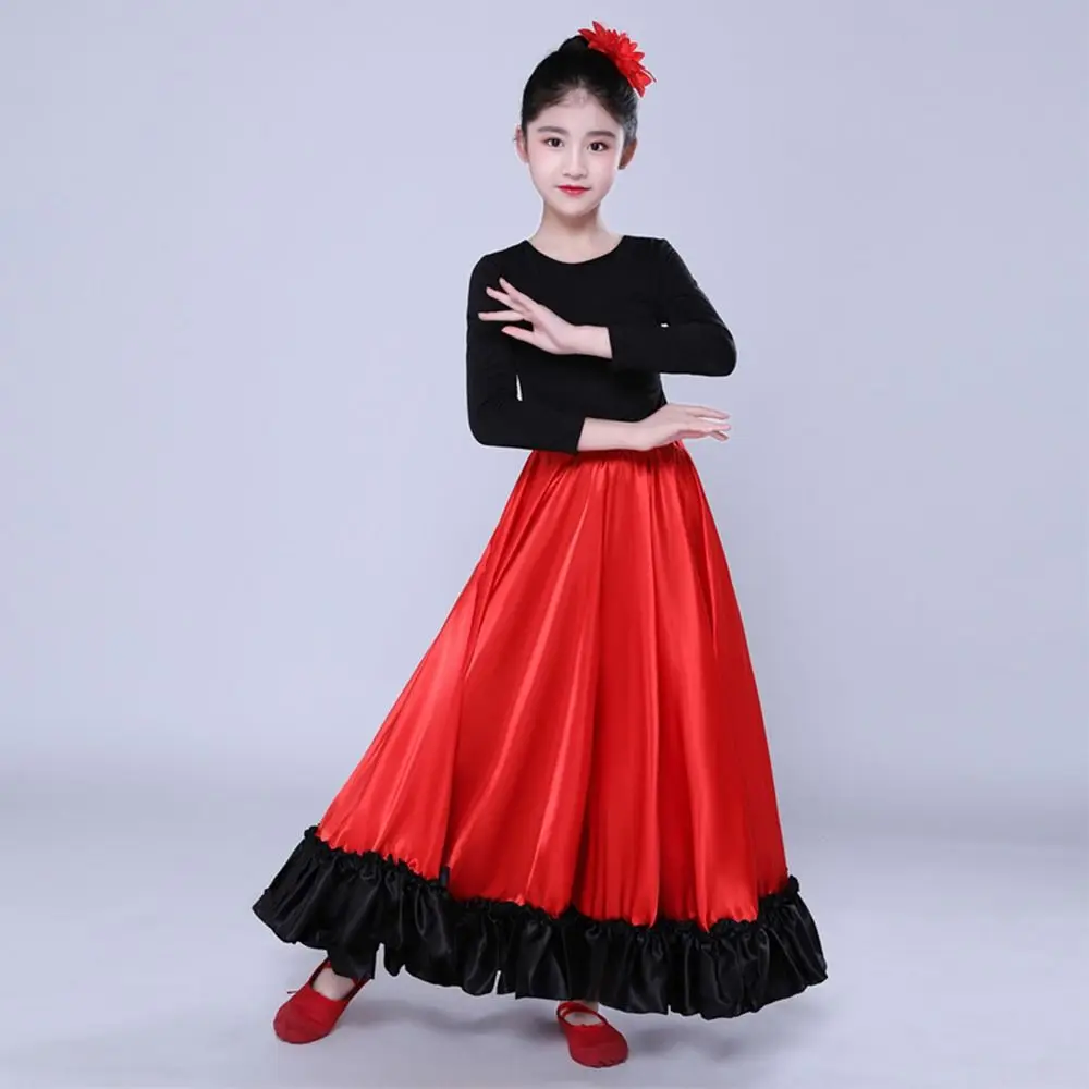 Gladde kinderen Spaanse Paso Doble rok grote schommel polyester flamenco dans rok carnaval jurk prestatie podium prestatie rok
