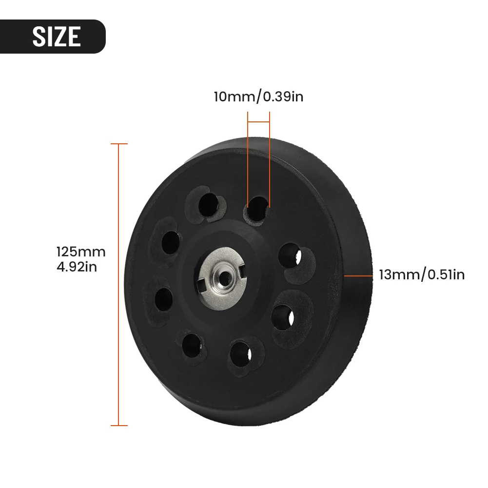 For SXE 325 Intec 425 Sanding Pad 125mm 5 Inch Backing Plate 8 Holes Black PU Plastic Disc For Random For Orbit Sander Tool
