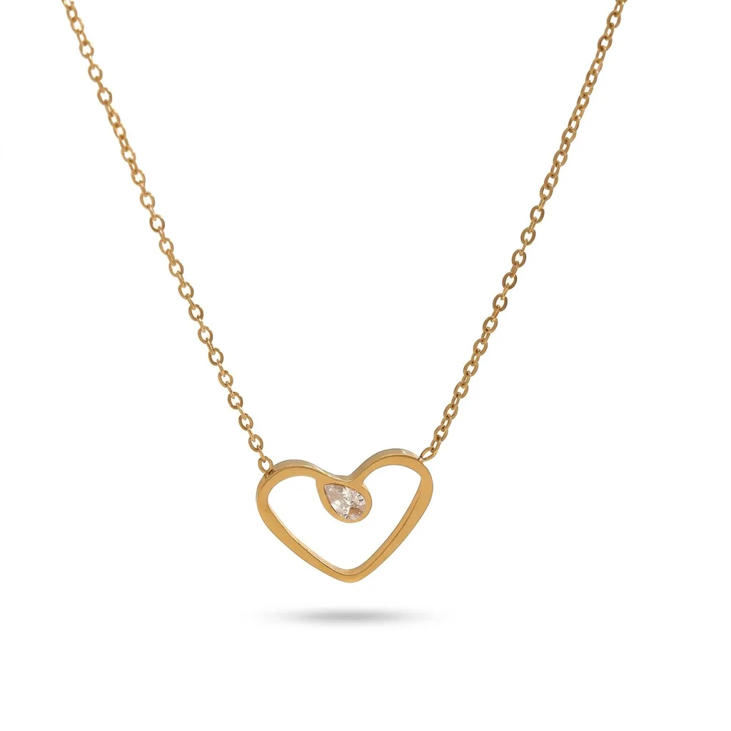 New Cross-Border Fashion Heart Pendant Necklace with Delicate Diamonds, Gold-Plated Stainless Steel, Versatile and Luxurious