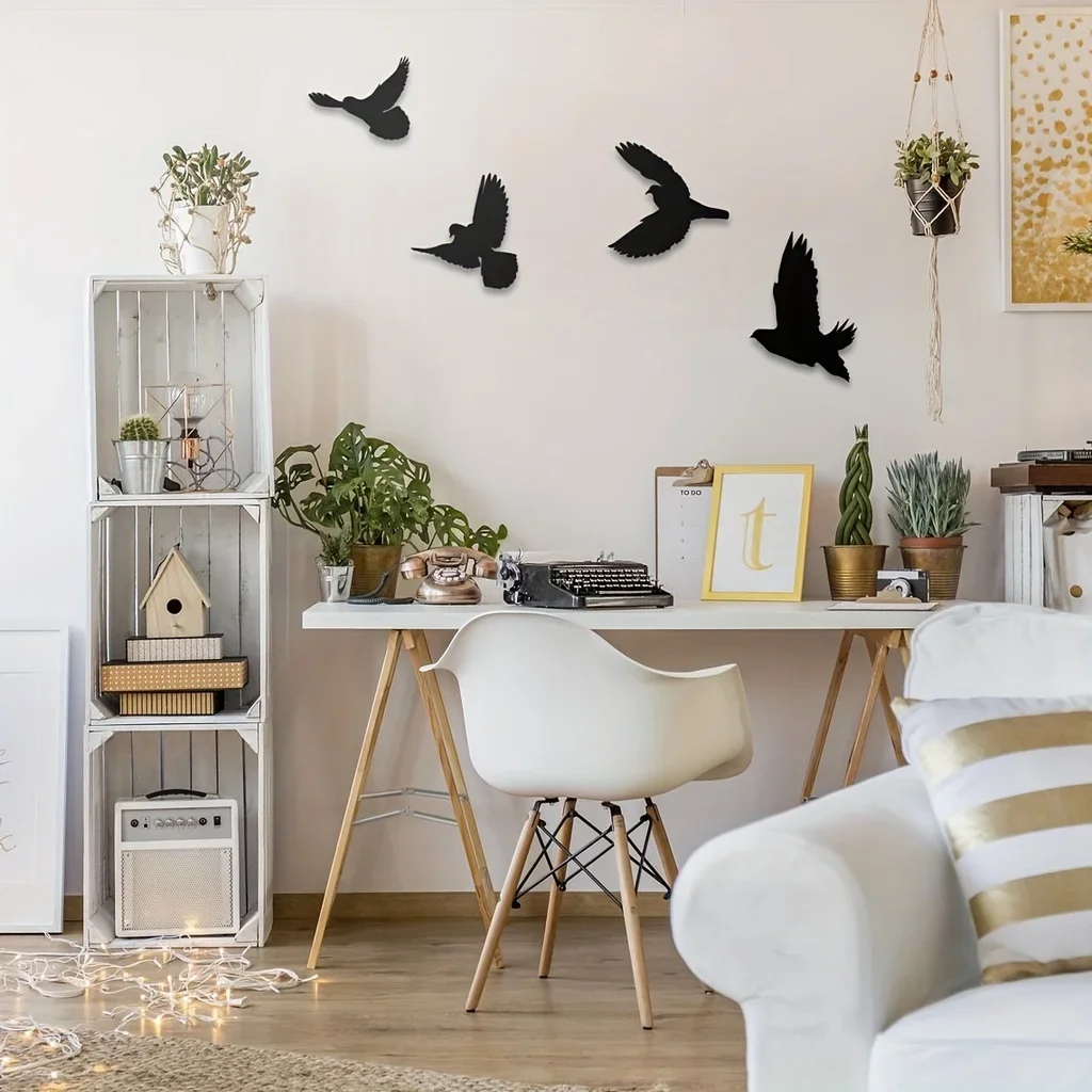 CIFBUY 4 Pc Birds Metal Wall Decor Black Birds Metal Wall Art Decorative Indoor/Ourdoor Metal Wall Art Decor Wall Sticker