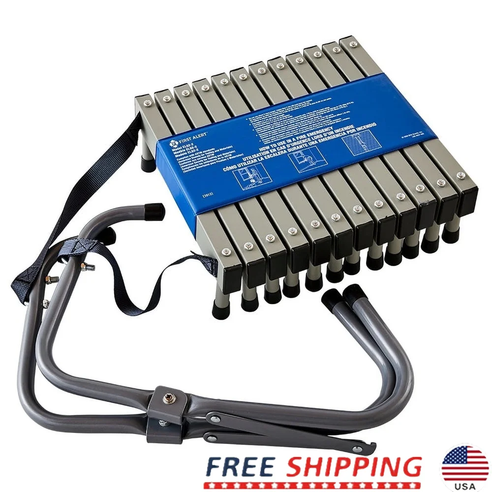 14ft Fire Escape Ladder 2 Story Steel Anti-Slip Rungs Heavy Duty Nylon Strapping Fully Assembled Home Safety Tool