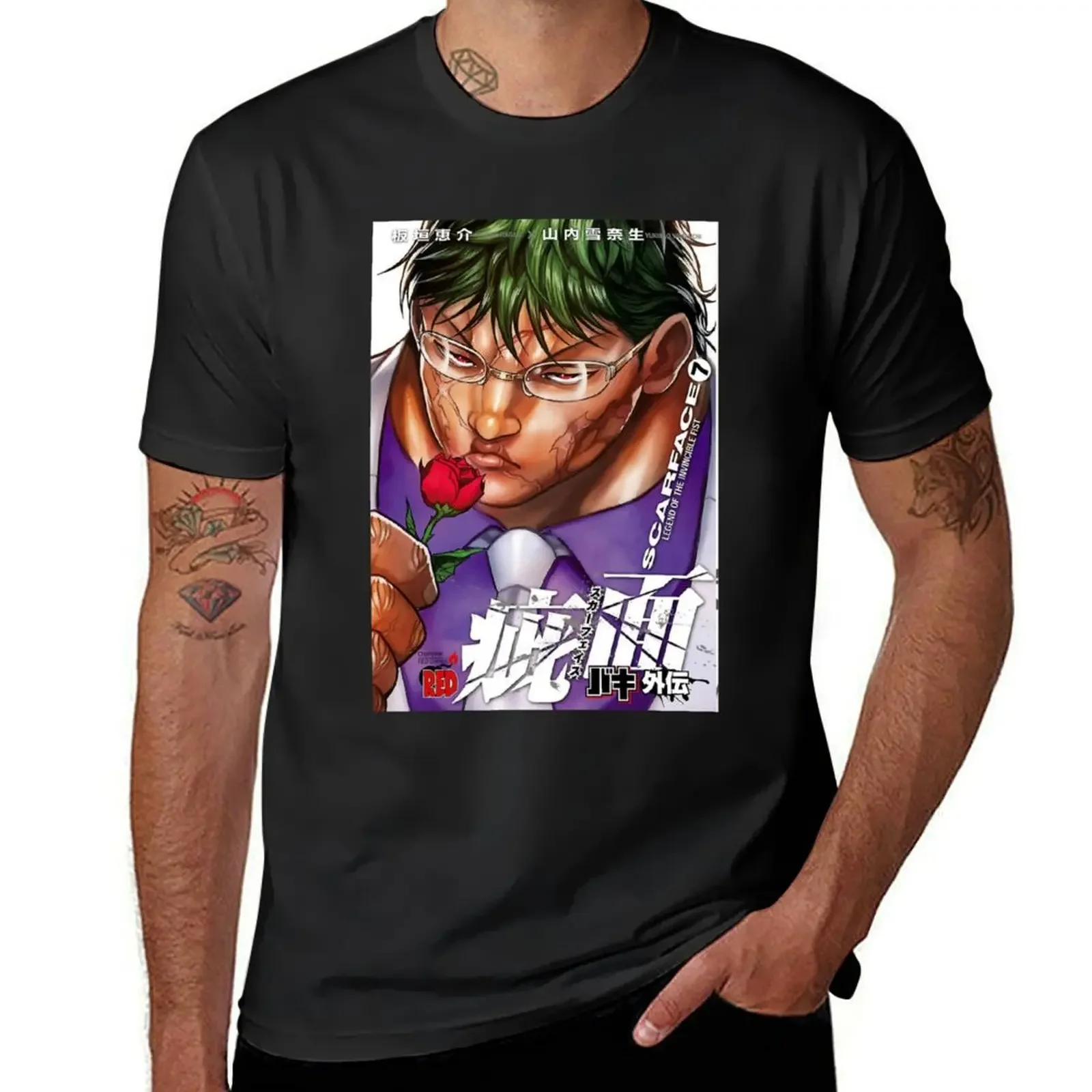 

Kaoru Hanayama (Scarface Baki Gaiden 7) Roses T-Shirt oversized man t shirt vintage graphic tee mens clothing