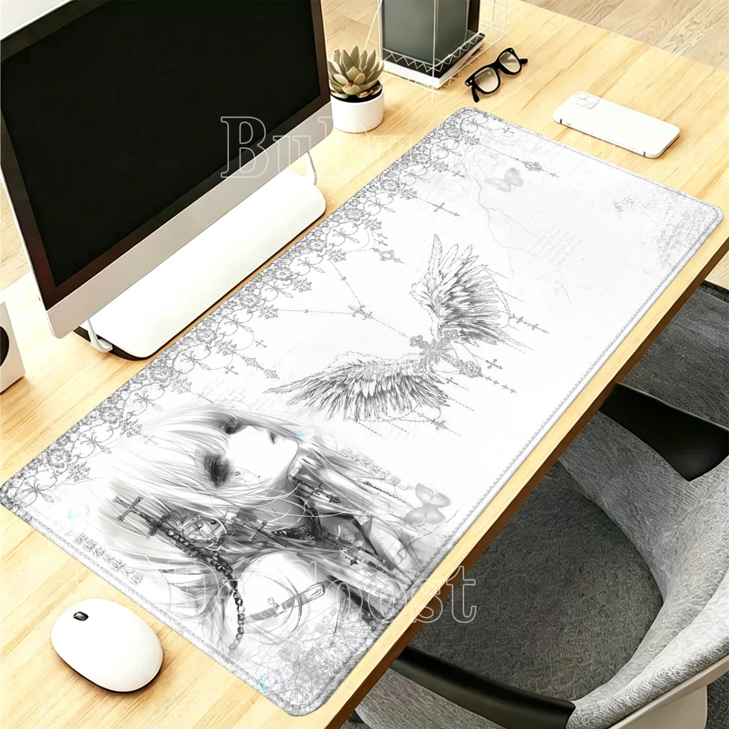 Mousepad Anime girl Aesthetics Angel Mouse Pad Office Keyboard Office E-Sports Carpet PC HD printing overlock 400x900mm Desk Mat